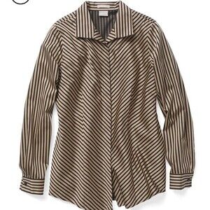 Chico’s No-Iron Sateen Striped Wing-Collar Shirt Black & Tan - Size 10P - EUC